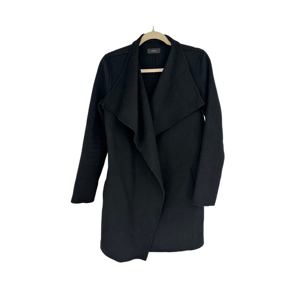 Joseph Lisa Long Coat Womens FR 38 US 6 Black Double Face Wool Cashmere Robe